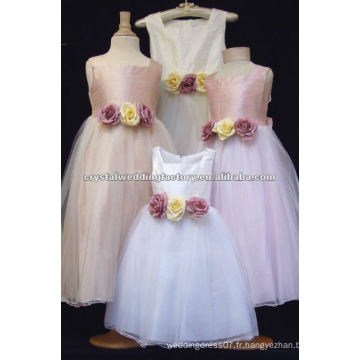 Les vraies bretelles organza satin fleurs appliqued flower girls dress CWFaf4228